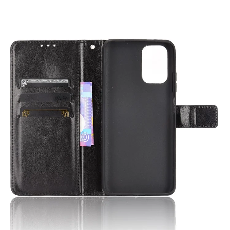 Crazy Horse Texture Billet Design PU Cuero Pulo Cubierta Para Xiaomi Redmi Nota 10 4G / Nota 10s - Negro