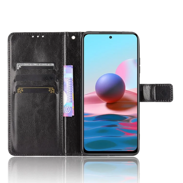 Crazy Horse Texture Billet Design PU Cuero Pulo Cubierta Para Xiaomi Redmi Nota 10 4G / Nota 10s - Negro