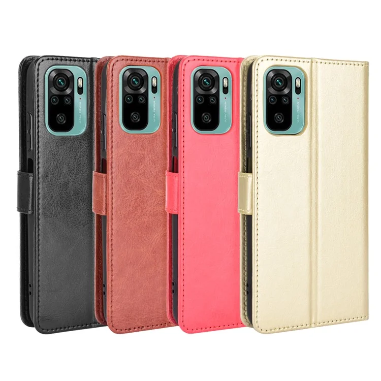 Crazy Horse Texture Billet Design PU Cuero Pulo Cubierta Para Xiaomi Redmi Nota 10 4G / Nota 10s - Negro