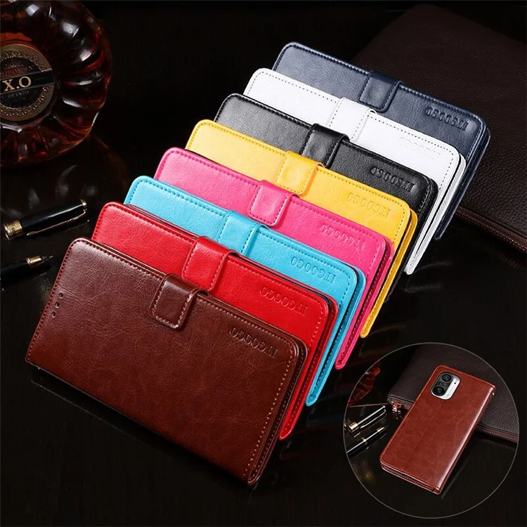 IDEWEI Cracy Hosse Textur Folio Flip Wallet Leder Stand Mobile Case Für Xiaomi Redmi K40/K40 Pro/K40 Pro+/Mi 11i/Poco F3 - Schwarz