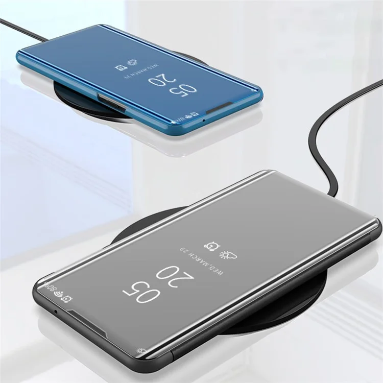 Verchromte Spiegeloberfläche Lederetui für Xiaomi Redmi Note 10 Pro (Indien) / Redmi Note 10 Pro 5G / Redmi Note 10 Pro Max - Fensterständer - Schwarz