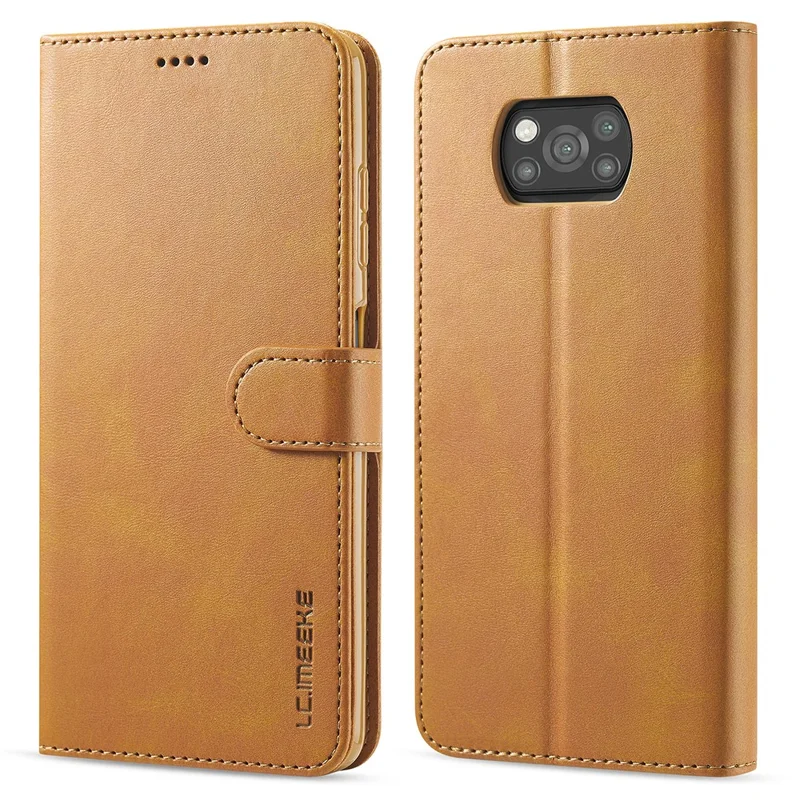 LC.IMEEKE Wallet Stand Leather Shell Phone Cover Case for Xiaomi Poco X3 NFC / Xiaomi Poco X3 - Brown