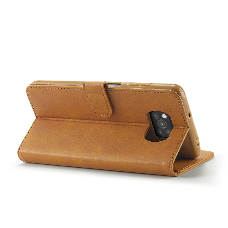 LC.IMEEKE Wallet Stand Leather Shell Phone Cover Case for Xiaomi Poco X3 NFC / Xiaomi Poco X3 - Brown