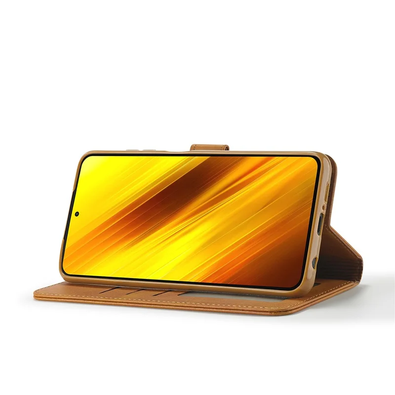 LC.IMEEKE Wallet Stand Leather Shell Phone Cover Case for Xiaomi Poco X3 NFC / Xiaomi Poco X3 - Brown