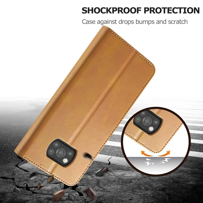 LC.IMEEKE Wallet Stand Leather Shell Phone Cover Case for Xiaomi Poco X3 NFC / Xiaomi Poco X3 - Brown
