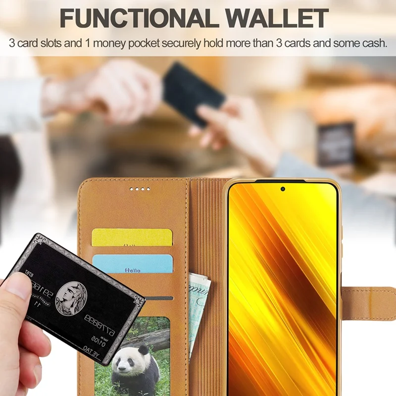 LC.IMEEKE Wallet Stand Leather Shell Phone Cover Case for Xiaomi Poco X3 NFC / Xiaomi Poco X3 - Brown