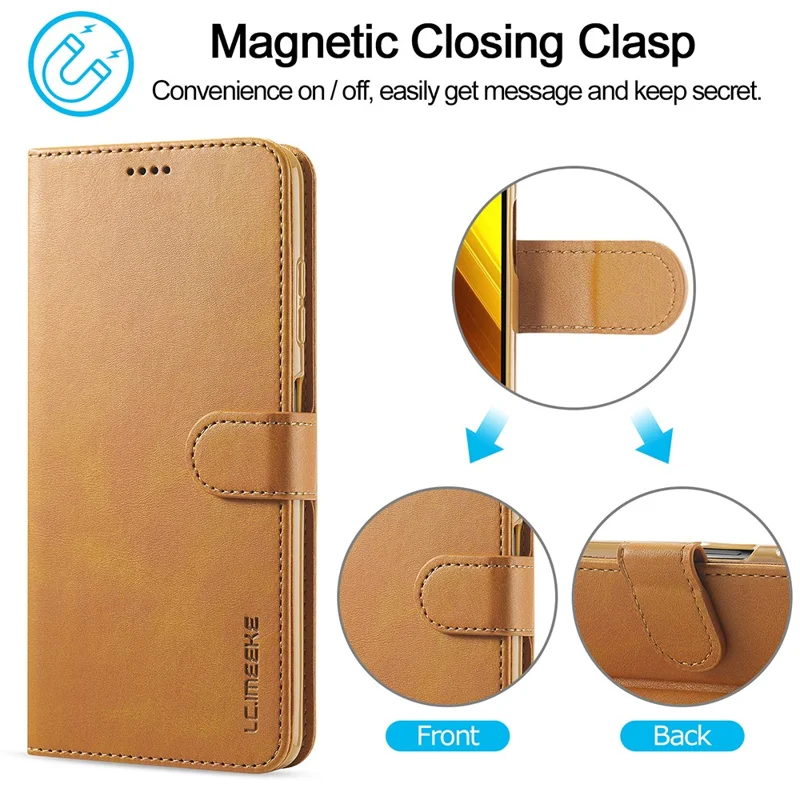 LC.IMEEKE Wallet Stand Leather Shell Phone Cover Case for Xiaomi Poco X3 NFC / Xiaomi Poco X3 - Brown