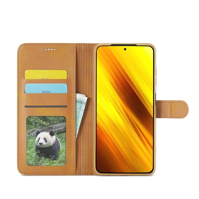 LC.IMEEKE Wallet Stand Leather Shell Phone Cover Case for Xiaomi Poco X3 NFC / Xiaomi Poco X3 - Brown