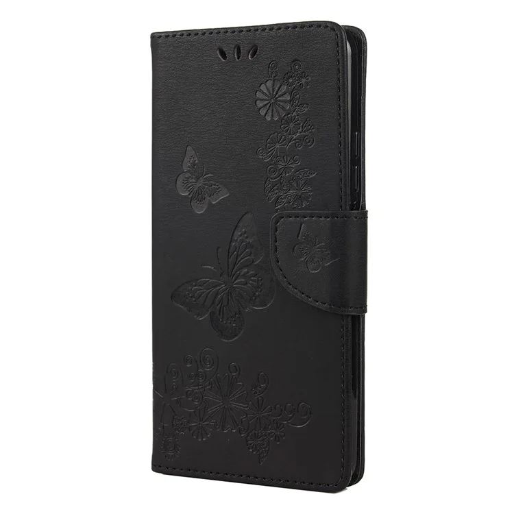 Maniente Impreso de Mariposas Flower Cuero de Cuero Case Para Xiaomi Redmi Note 10 4G / Nota 10s - Negro