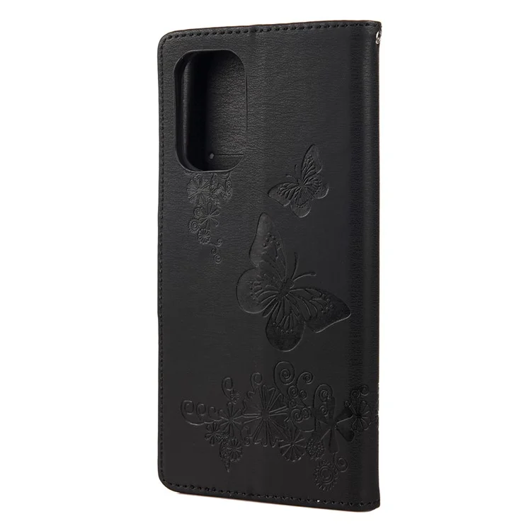 Maniente Impreso de Mariposas Flower Cuero de Cuero Case Para Xiaomi Redmi Note 10 4G / Nota 10s - Negro