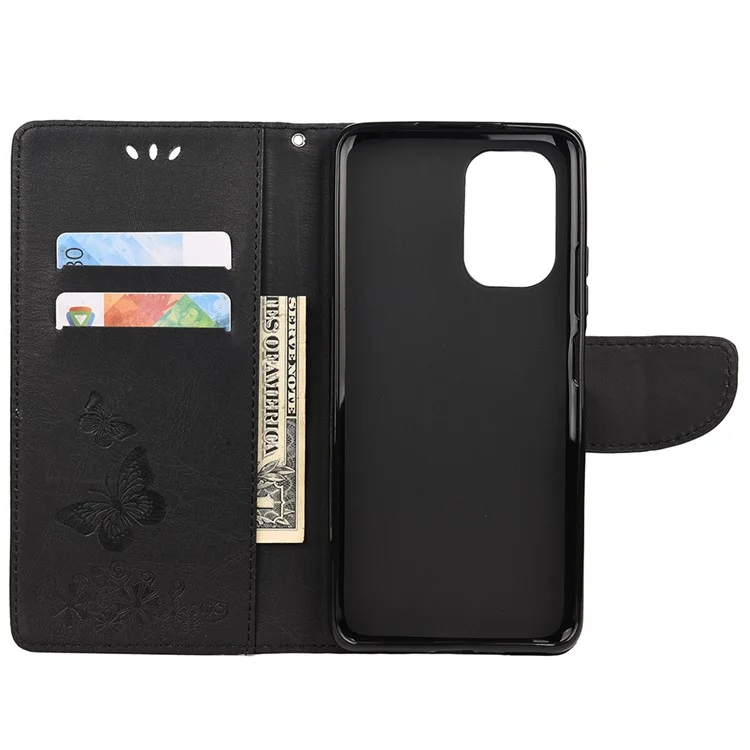 Maniente Impreso de Mariposas Flower Cuero de Cuero Case Para Xiaomi Redmi Note 10 4G / Nota 10s - Negro