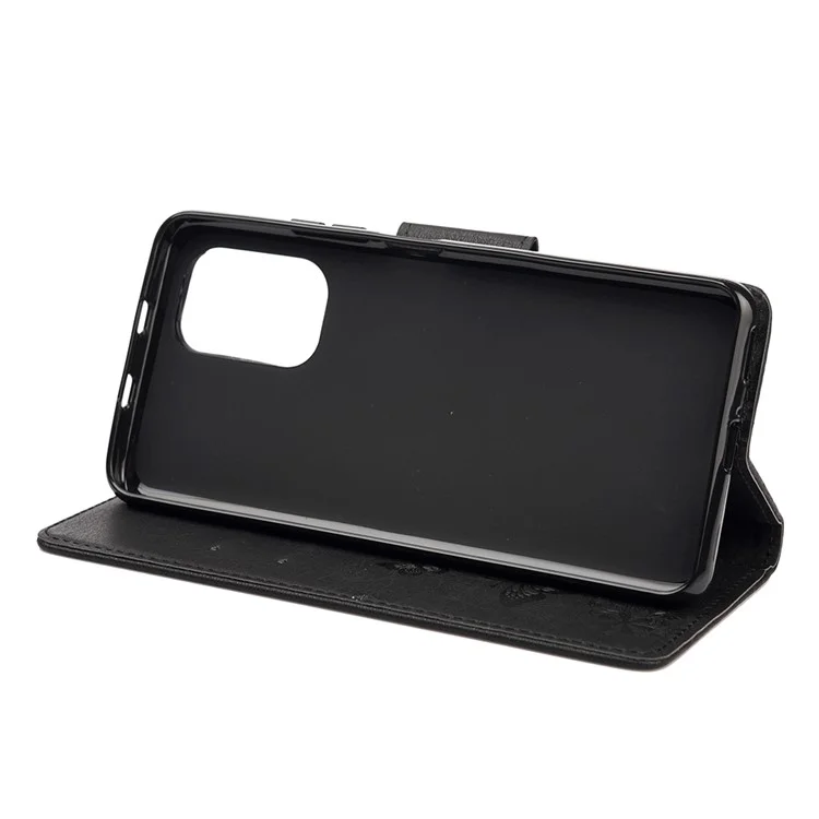 Maniente Impreso de Mariposas Flower Cuero de Cuero Case Para Xiaomi Redmi Note 10 4G / Nota 10s - Negro