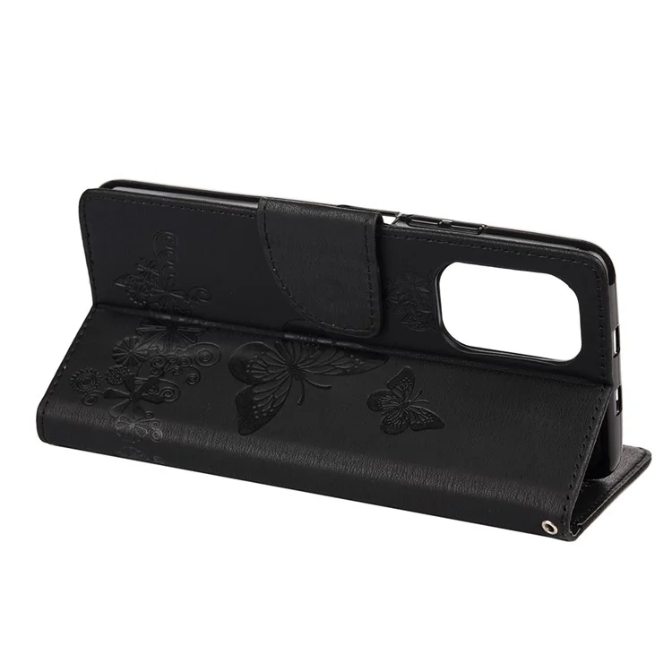 Maniente Impreso de Mariposas Flower Cuero de Cuero Case Para Xiaomi Redmi Note 10 4G / Nota 10s - Negro