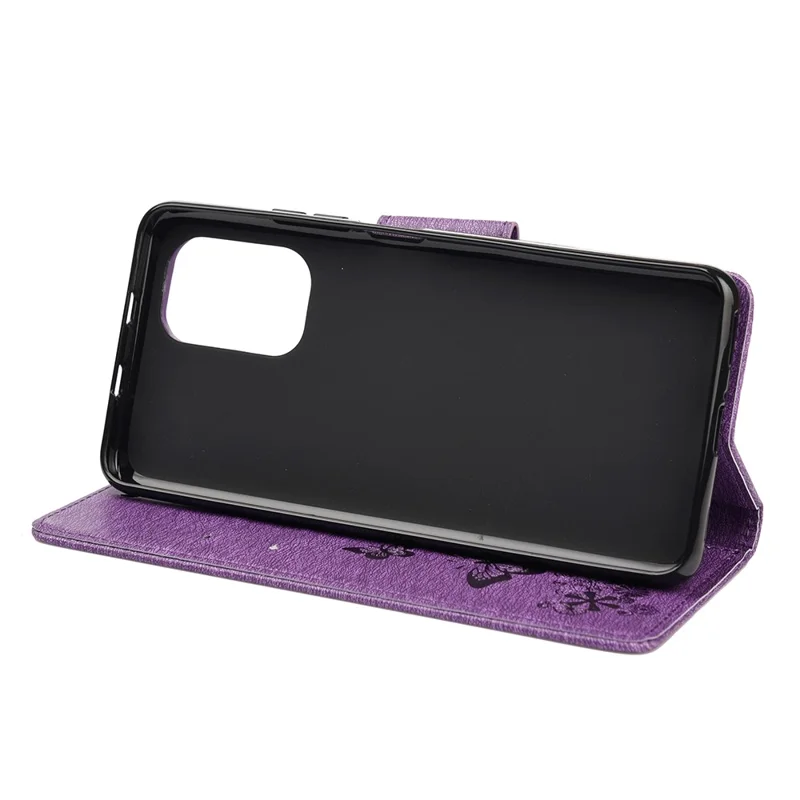 Ingedrukt Vlinders Bloem Lederen Portemonnee Standhoesje voor Xiaomi Redmi Note 10 4G / Note 10S / Poco M5s 4G - Paars