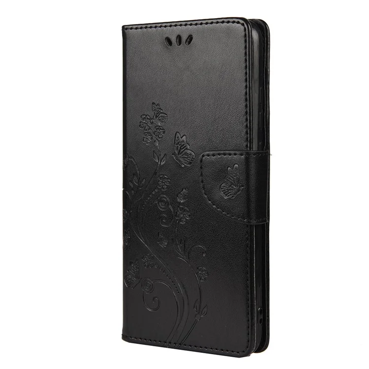 Maniente Impreso de Mariposas Flower Cuero de Cuero Case Para Xiaomi Redmi Note 10 4G / Nota 10s - Negro