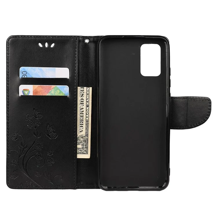 Maniente Impreso de Mariposas Flower Cuero de Cuero Case Para Xiaomi Redmi Note 10 4G / Nota 10s - Negro