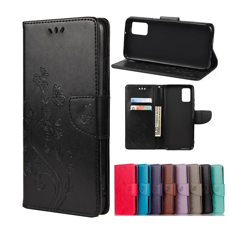 Maniente Impreso de Mariposas Flower Cuero de Cuero Case Para Xiaomi Redmi Note 10 4G / Nota 10s - Negro