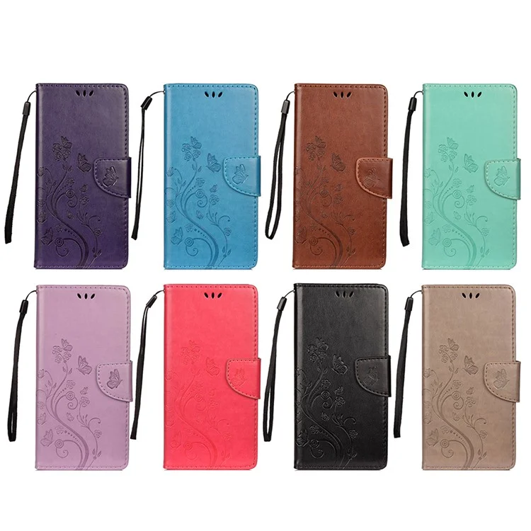 Maniente Impreso de Mariposas Flower Cuero de Cuero Case Para Xiaomi Redmi Note 10 4G / Nota 10s - Negro