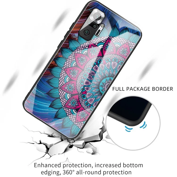 Pattern Printing Tempered Glass + TPU Hybrid Phone Case for Xiaomi Redmi Note 10 Pro Global Edition - Abstract Flower