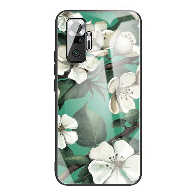 جراب هجين من الزجاج المُقسى مع طباعة تصميم لهاتف شاومي ريدمي نوت 10 برو - زهرة بيضاء