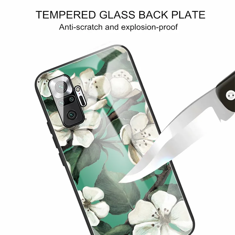 جراب هجين من الزجاج المُقسى مع طباعة تصميم لهاتف شاومي ريدمي نوت 10 برو - زهرة بيضاء