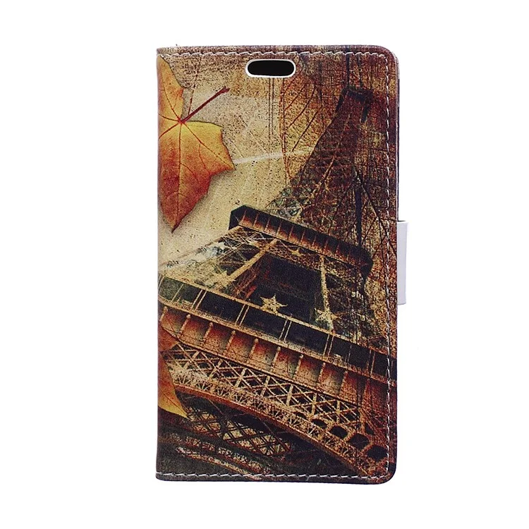 Pattern Printing Wallet Leather Foldable Casing for Xiaomi Redmi 4X - Eiffel Tower and Maple Leaves