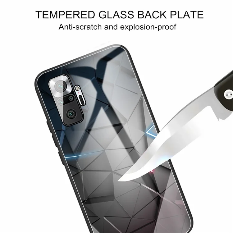 Muster-Druck Gehärtetes Glas Rückseite + TPU Rahmen Hybrid Handyhülle für Xiaomi Redmi Note 10 Pro Max - Schwarz