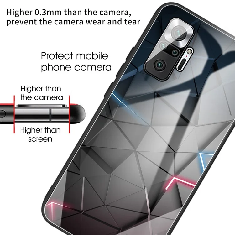 Muster-Druck Gehärtetes Glas Rückseite + TPU Rahmen Hybrid Handyhülle für Xiaomi Redmi Note 10 Pro Max - Schwarz