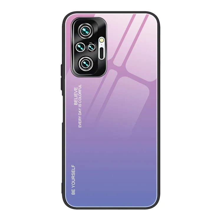 Capa De Telefone Celular De Vidro Temperado Gradiente Capa De Volta Tpu Quadro Para Xiaomi Redmi Nota 10 Pro / Nota 10 Pro Max - Rosa Roxo