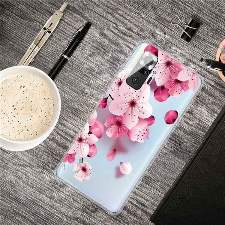 Étui de Téléphone TPU Pour Xiaomi Redmi Note 10 Pro / Pro Max IMD Pattern Toof Trof Cover - Fleur de Pêche