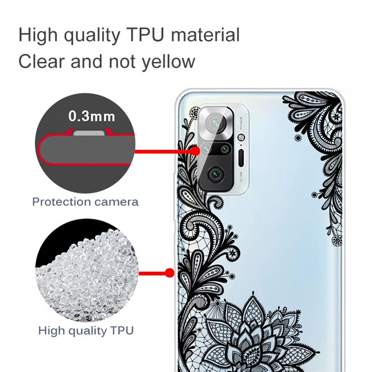 TPU Phone Case for Xiaomi Redmi Note 10 Pro/Pro Max IMD Pattern Shock-proof Phone Cover - Lace Flower
