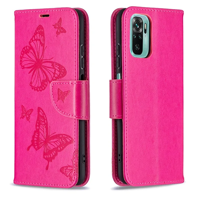 Impresión de la Billetera de Cuero de Soporte de Mariposa Para Xiaomi Redmi Note 10s / Nota 10 4G - Rosa