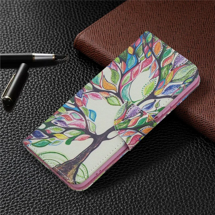 Modèle D'impression de Fermeture Magnétique Portefeuille PU en Cuir Support de Téléphone Coquille de Téléphone Pour Xiaomi Redmi Note 10 4g / Note 10s - Arbre Coloré