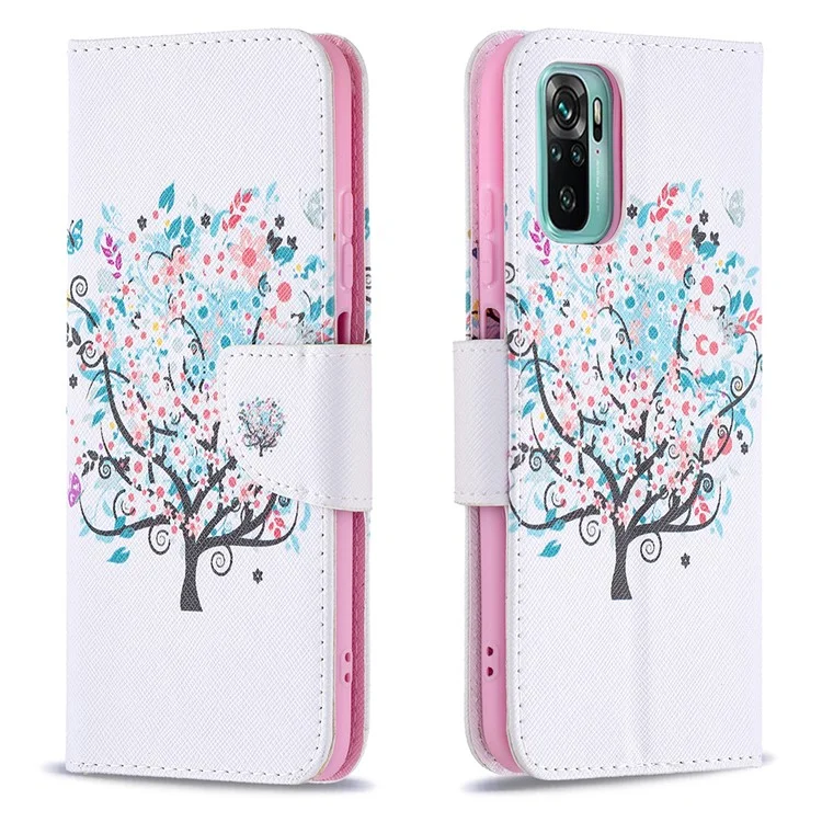Pattern Printing Magnetic Closure Wallet PU Leather Stand Phone Case Shell for Xiaomi Redmi Note 10 4G / Note 10S / Poco M5s 4G - Tree