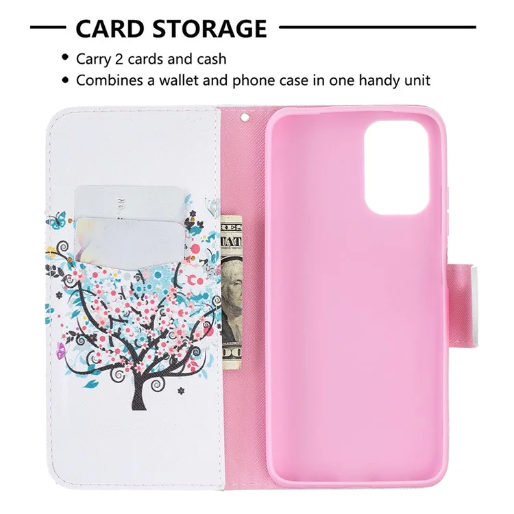 Pattern Printing Magnetic Closure Wallet PU Leather Stand Phone Case Shell for Xiaomi Redmi Note 10 4G / Note 10S / Poco M5s 4G - Tree