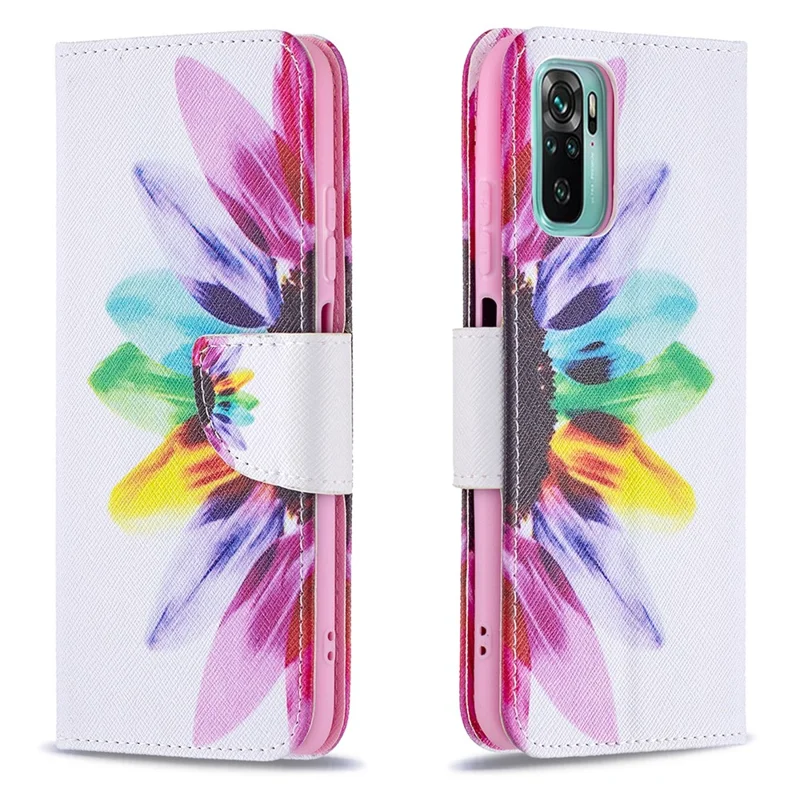 Pattern Printing Magnetic Closure Wallet PU Leather Stand Phone Case Shell for Xiaomi Redmi Note 10 4G / Note 10S / Poco M5s 4G - Sunflower