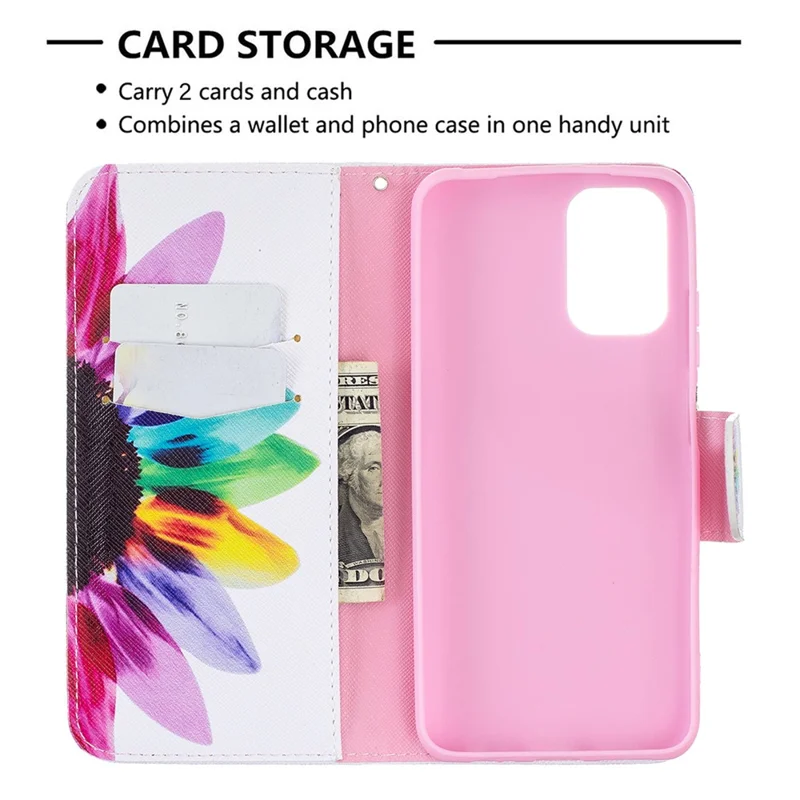 Pattern Printing Magnetic Closure Wallet PU Leather Stand Phone Case Shell for Xiaomi Redmi Note 10 4G / Note 10S / Poco M5s 4G - Sunflower