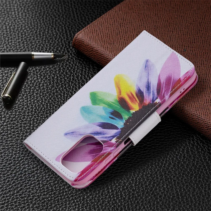 Pattern Printing Magnetic Closure Wallet PU Leather Stand Phone Case Shell for Xiaomi Redmi Note 10 4G / Note 10S / Poco M5s 4G - Sunflower