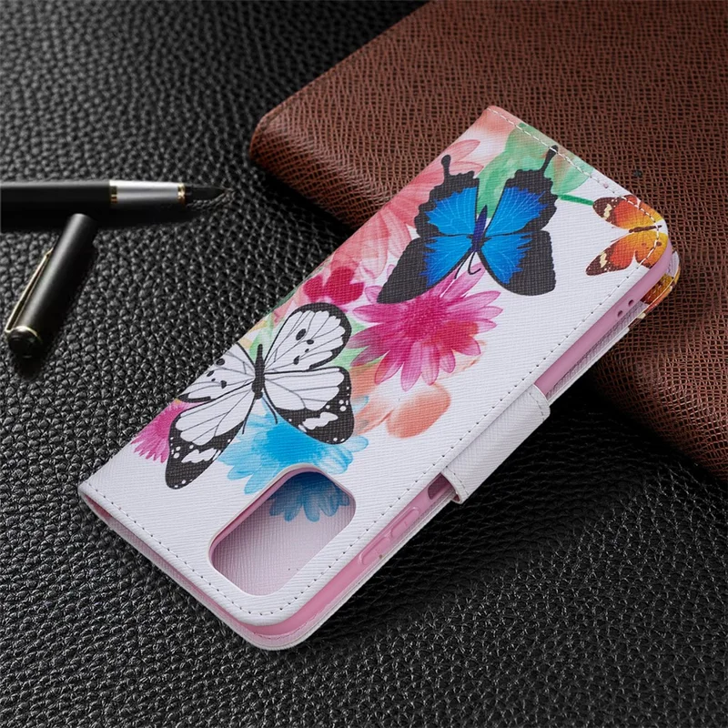 Mönstertryckt läderfodral med magnetisk stängning för Xiaomi Redmi Note 10 4G / Note 10S / Poco M5s 4G - Fjäril