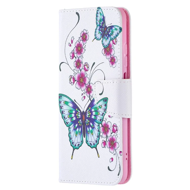 Folio-Flip-Muster-Druck-Wallet-Leder-Handyhalterung-Schutzhülle für Xiaomi Redmi Note 10 4G / Note 10S / Poco M5s 4G - Grüner Schmetterling