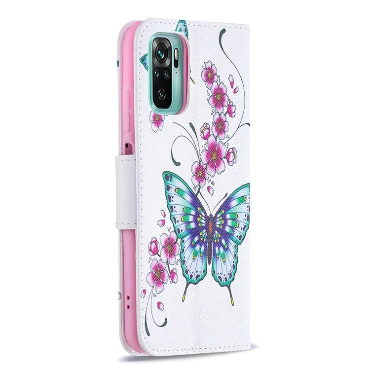 Folio-Flip-Muster-Druck-Wallet-Leder-Handyhalterung-Schutzhülle für Xiaomi Redmi Note 10 4G / Note 10S / Poco M5s 4G - Grüner Schmetterling