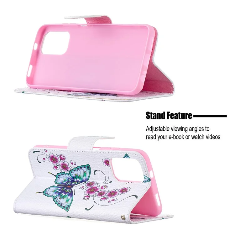 Folio-Flip-Muster-Druck-Wallet-Leder-Handyhalterung-Schutzhülle für Xiaomi Redmi Note 10 4G / Note 10S / Poco M5s 4G - Grüner Schmetterling