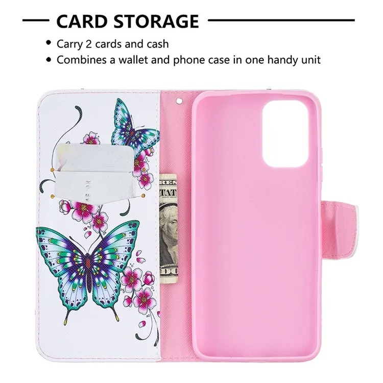 Folio-Flip-Muster-Druck-Wallet-Leder-Handyhalterung-Schutzhülle für Xiaomi Redmi Note 10 4G / Note 10S / Poco M5s 4G - Grüner Schmetterling