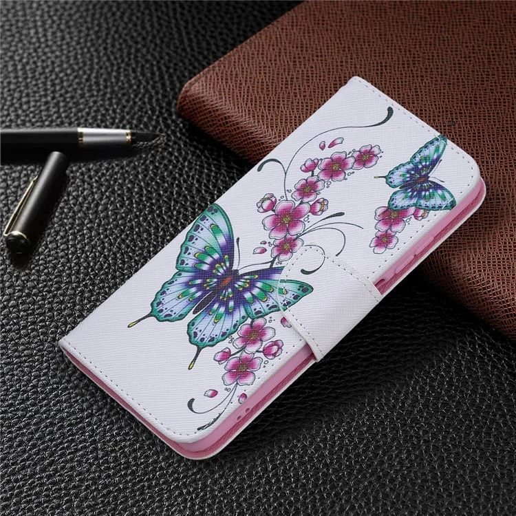 Folio-Flip-Muster-Druck-Wallet-Leder-Handyhalterung-Schutzhülle für Xiaomi Redmi Note 10 4G / Note 10S / Poco M5s 4G - Grüner Schmetterling
