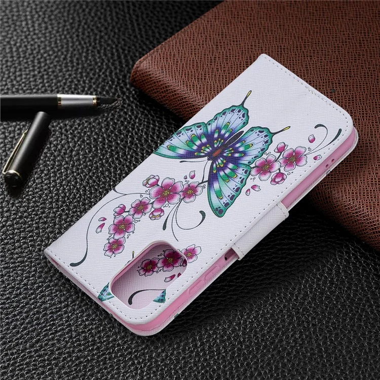 Folio-Flip-Muster-Druck-Wallet-Leder-Handyhalterung-Schutzhülle für Xiaomi Redmi Note 10 4G / Note 10S / Poco M5s 4G - Grüner Schmetterling