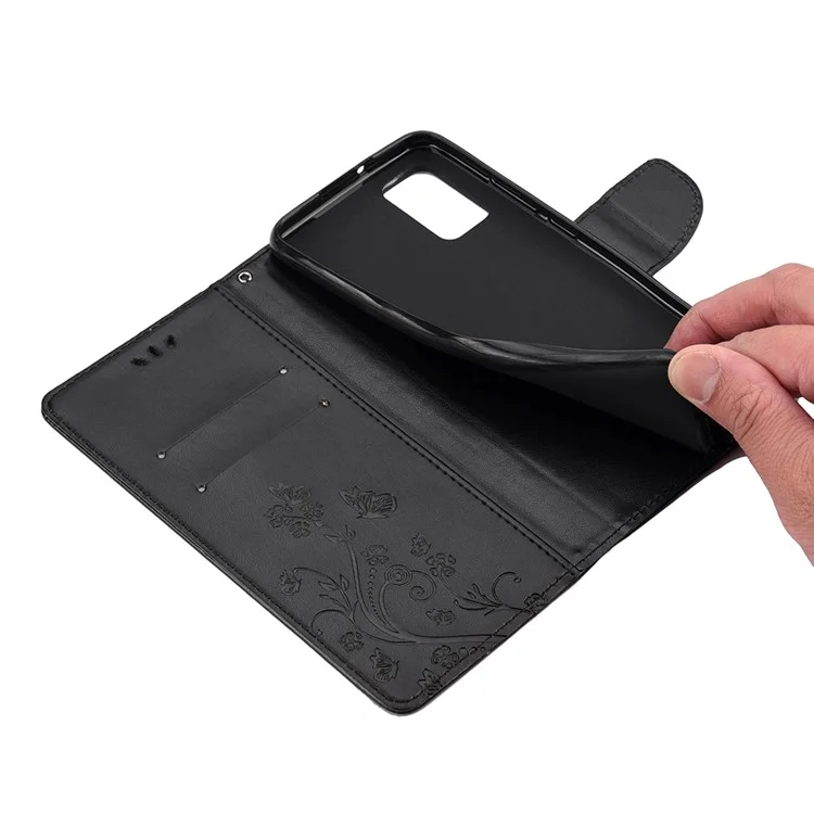 Farfalle Arricchite in Pelle di Fiore Standard Per il Portafoglio Per Xiaomi Poco F3 / Xiaomi Redmi K40 / K40 Pro - Nero