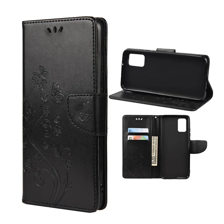 Imprinted Butterflies Flower Leather Wallet Stand Case for Xiaomi Poco F3 / Xiaomi Redmi K40 / K40 Pro - Black