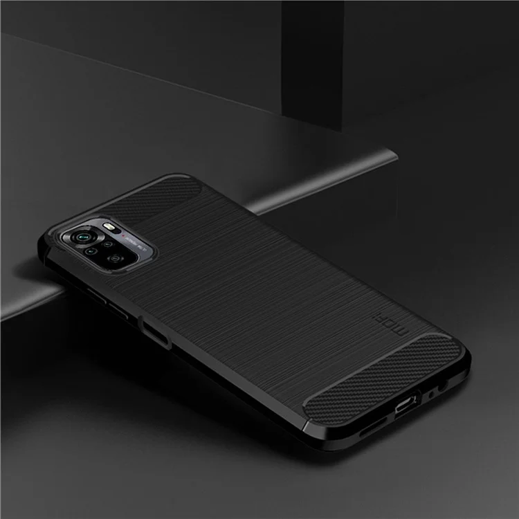 Copertina TPU Spazzolata in Fibra di Carbonio Mofi Per Xiaomi Redmi Note 10 4G / Redmi Note 10s - Nero