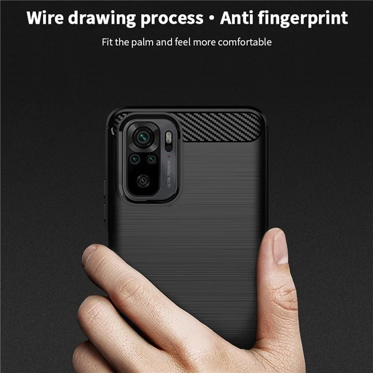 Copertina TPU Spazzolata in Fibra di Carbonio Mofi Per Xiaomi Redmi Note 10 4G / Redmi Note 10s - Nero