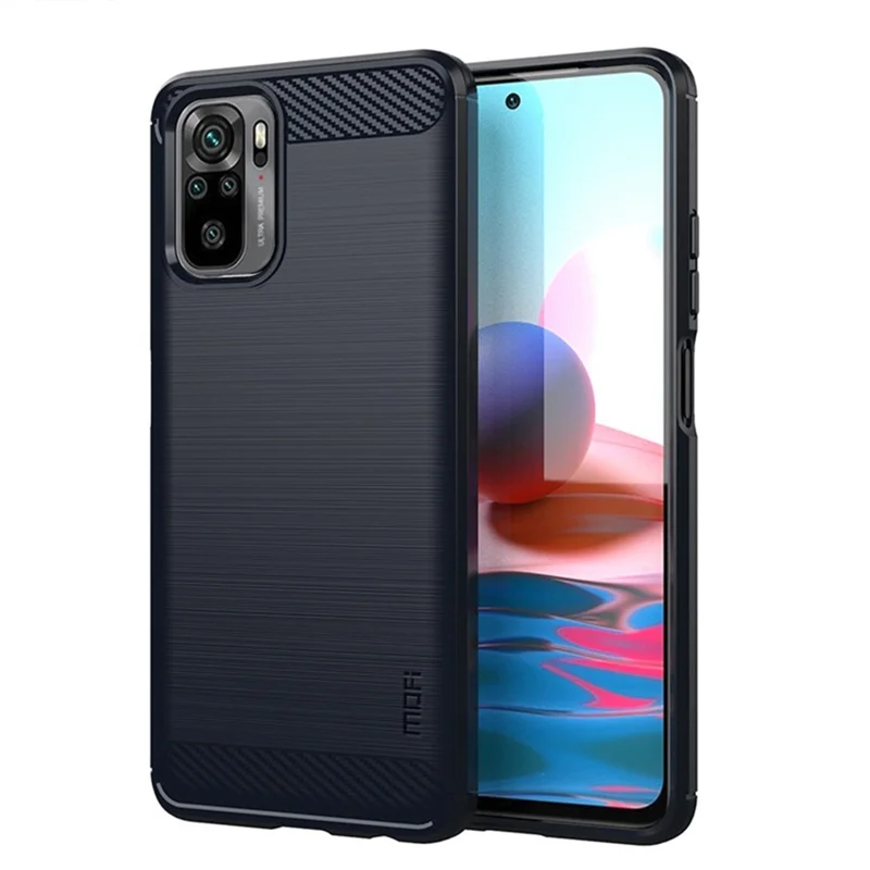 MOFI Carbon Fiber Brushed TPU Cover für Xiaomi Redmi Note 10 4G / Redmi Note 10S / Poco M5s 4G - Blau